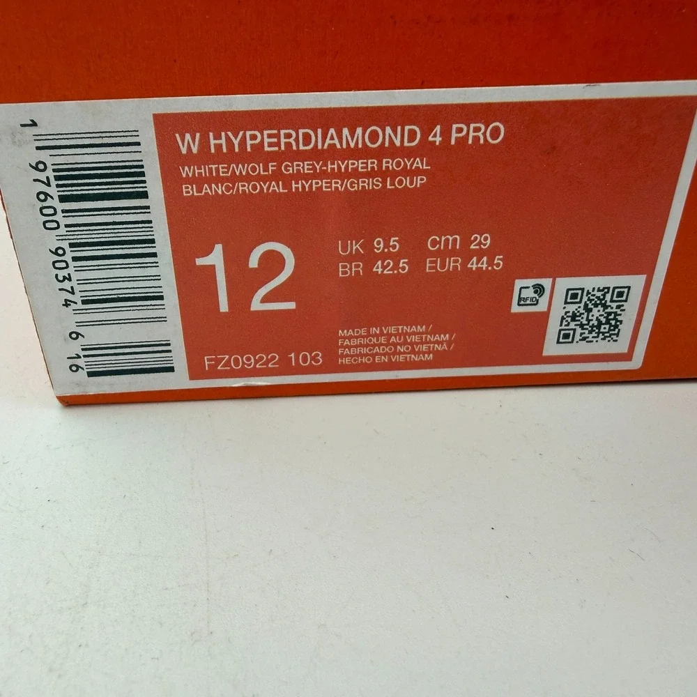 Nike Hyperdiamond 4 Pro Shoes Womens Size 12 White Blue Softball FZ0922-103